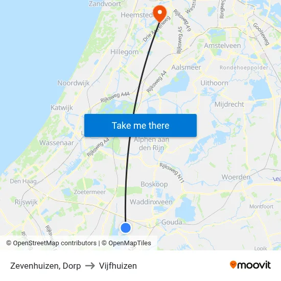 Zevenhuizen, Dorp to Vijfhuizen map
