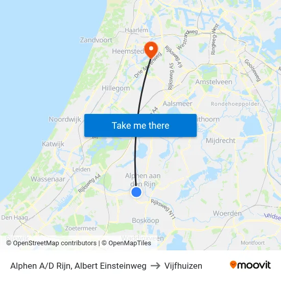 Alphen A/D Rijn, Albert Einsteinweg to Vijfhuizen map