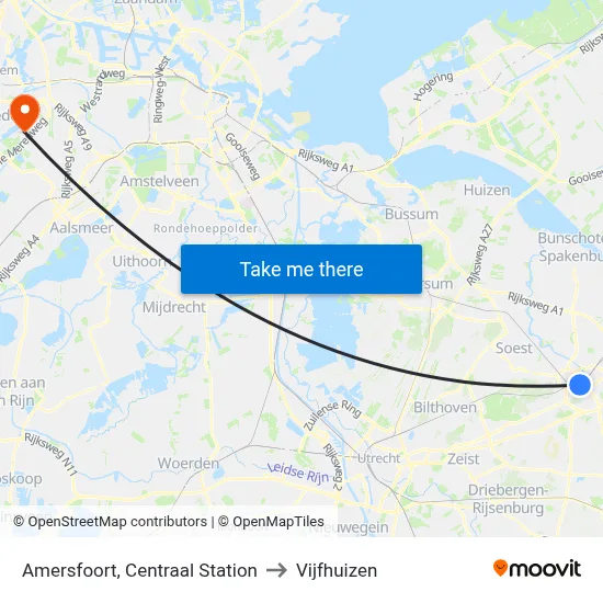 Amersfoort, Centraal Station to Vijfhuizen map