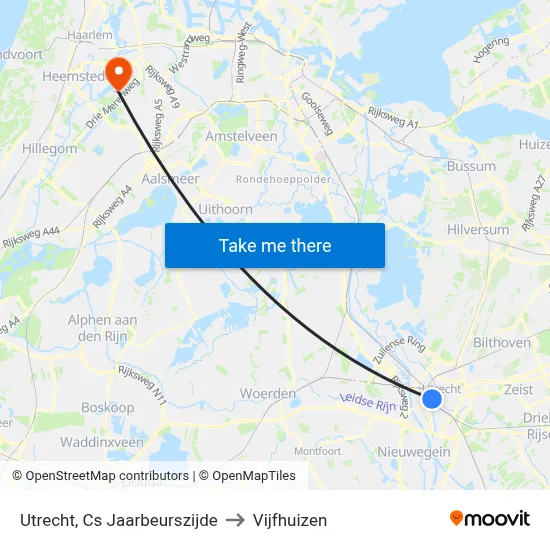 Utrecht, Cs Jaarbeurszijde to Vijfhuizen map