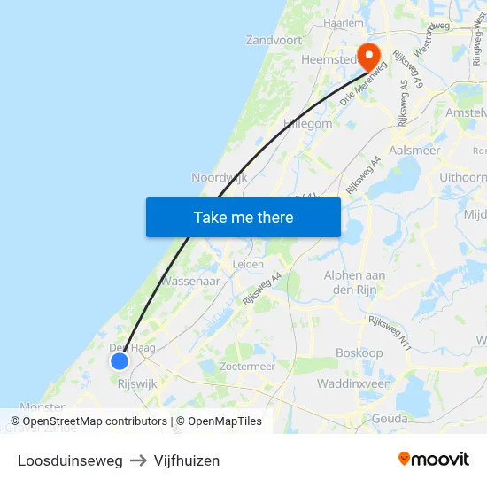 Loosduinseweg to Vijfhuizen map