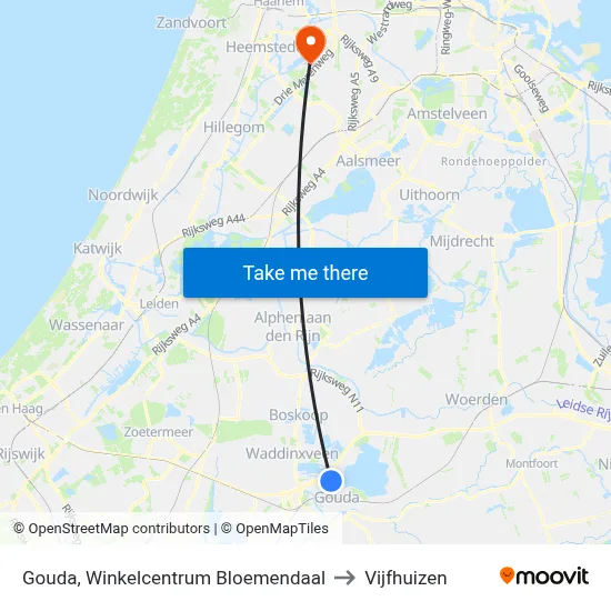 Gouda, Winkelcentrum Bloemendaal to Vijfhuizen map