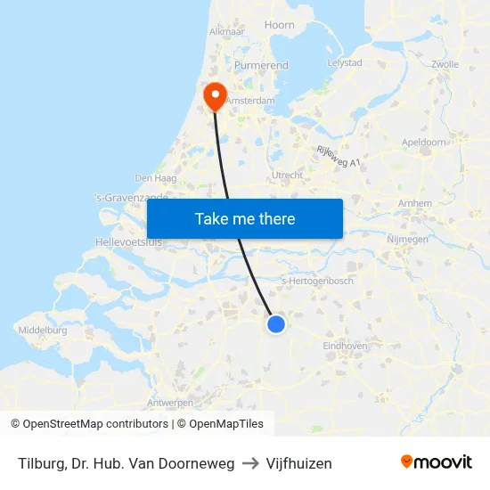 Tilburg, Dr. Hub. Van Doorneweg to Vijfhuizen map
