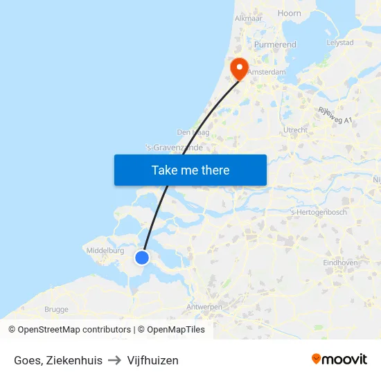 Goes, Ziekenhuis to Vijfhuizen map