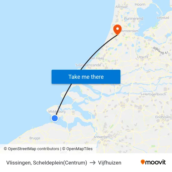 Vlissingen, Scheldeplein(Centrum) to Vijfhuizen map