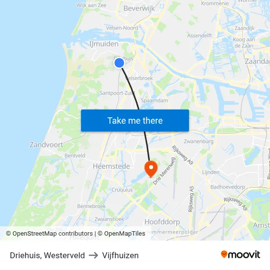 Driehuis, Westerveld to Vijfhuizen map