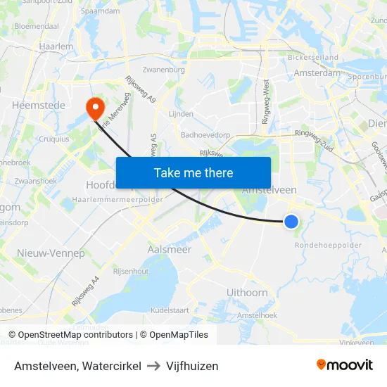 Amstelveen, Watercirkel to Vijfhuizen map