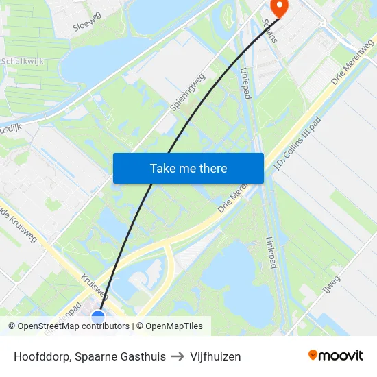 Hoofddorp, Spaarne Gasthuis to Vijfhuizen map
