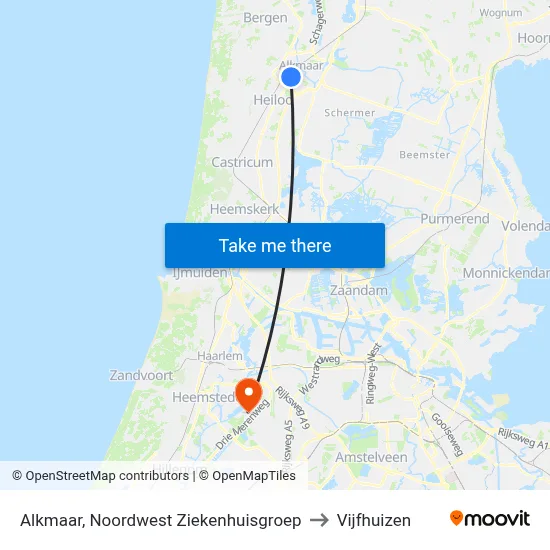 Alkmaar, Noordwest Ziekenhuisgroep to Vijfhuizen map