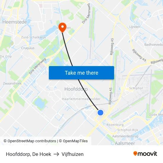 Hoofddorp, De Hoek to Vijfhuizen map