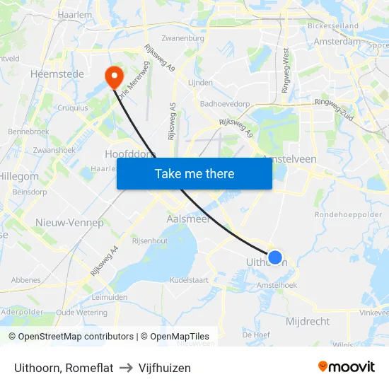 Uithoorn, Romeflat to Vijfhuizen map