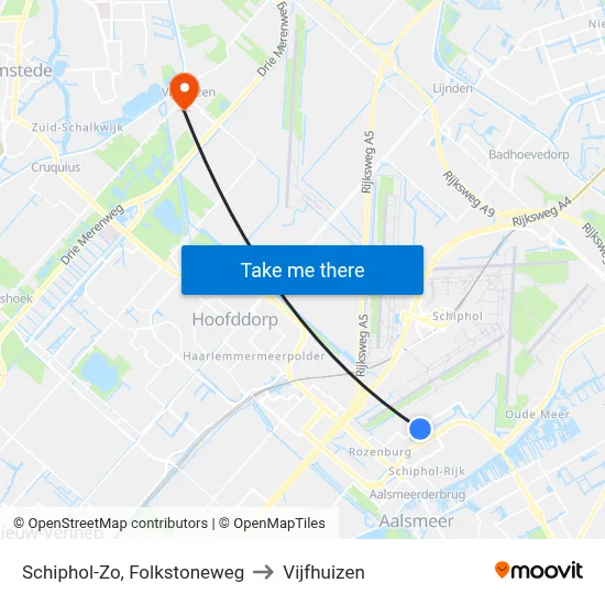 Schiphol-Zo, Folkstoneweg to Vijfhuizen map