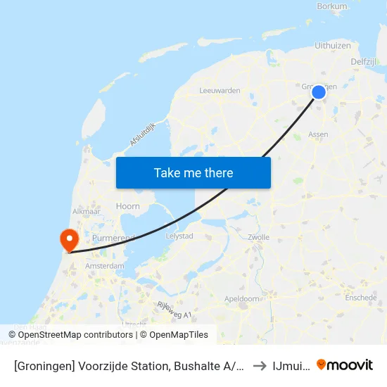 [Groningen] Voorzijde Station, Bushalte A/B, Stationsweg to IJmuiden map