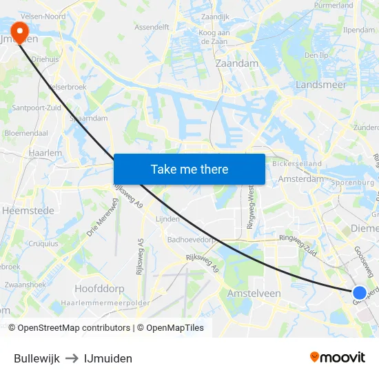Bullewijk to IJmuiden map