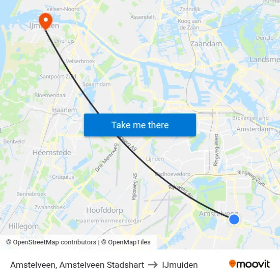 Amstelveen, Amstelveen Stadshart to IJmuiden map