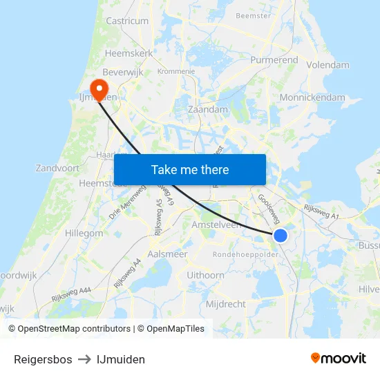 Reigersbos to IJmuiden map