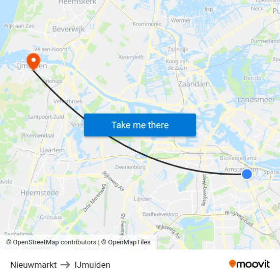 Nieuwmarkt to IJmuiden map