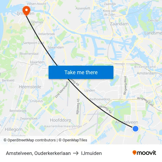 Amstelveen, Ouderkerkerlaan to IJmuiden map