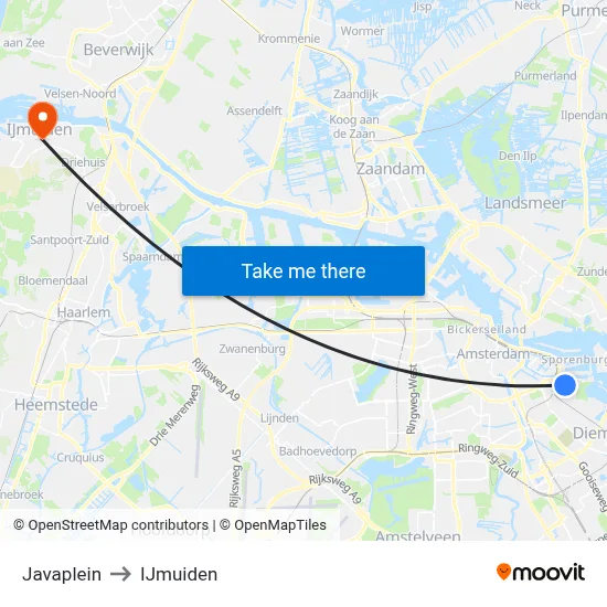 Javaplein to IJmuiden map