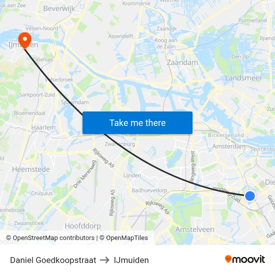 Daniel Goedkoopstraat to IJmuiden map