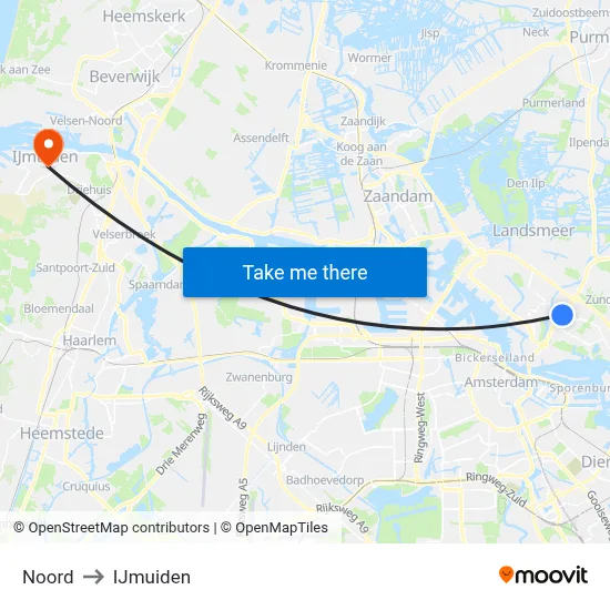 Noord to IJmuiden map