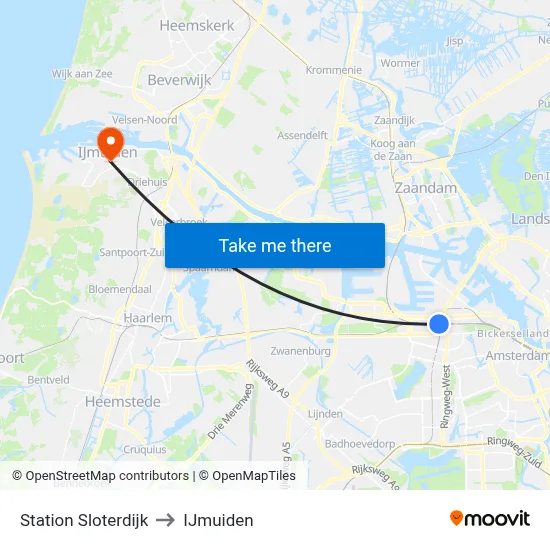 Station Sloterdijk to IJmuiden map