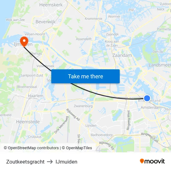 Zoutkeetsgracht to IJmuiden map