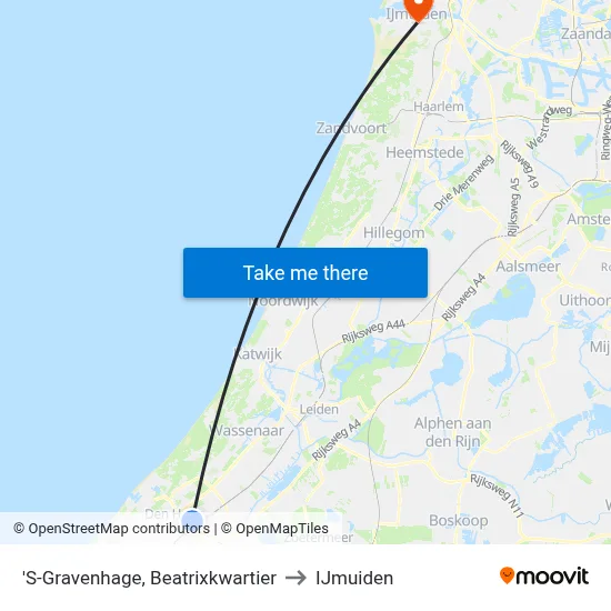 'S-Gravenhage, Beatrixkwartier to IJmuiden map