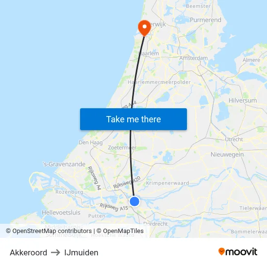 Akkeroord to IJmuiden map