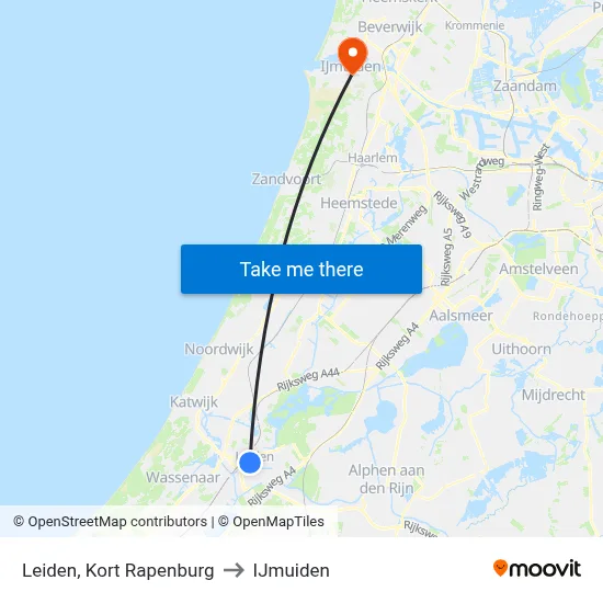 Leiden, Kort Rapenburg to IJmuiden map