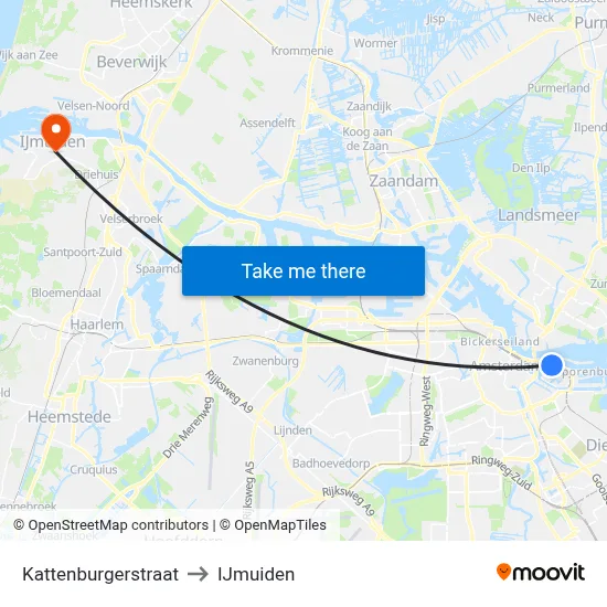 Kattenburgerstraat to IJmuiden map