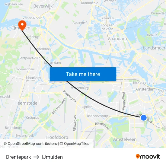 Drentepark to IJmuiden map