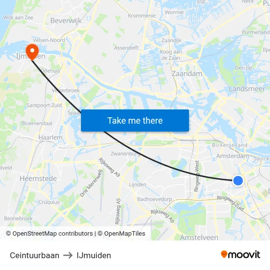 Ceintuurbaan to IJmuiden map