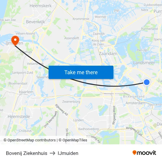 Bovenij Ziekenhuis to IJmuiden map