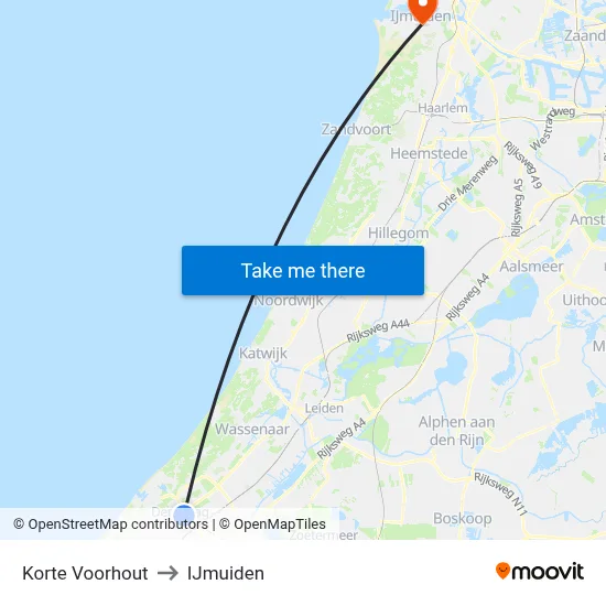Korte Voorhout to IJmuiden map