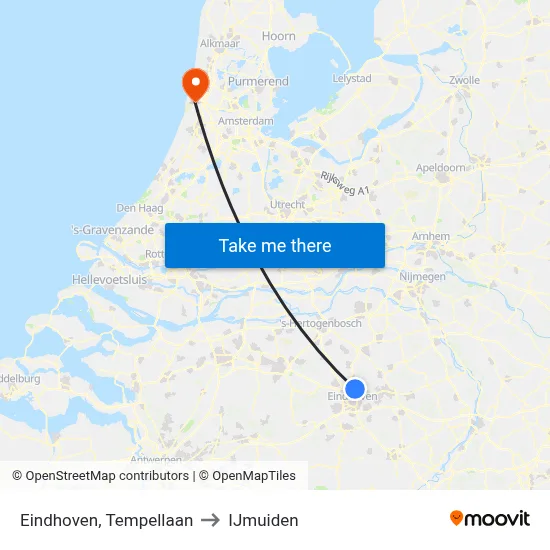 Eindhoven, Tempellaan to IJmuiden map