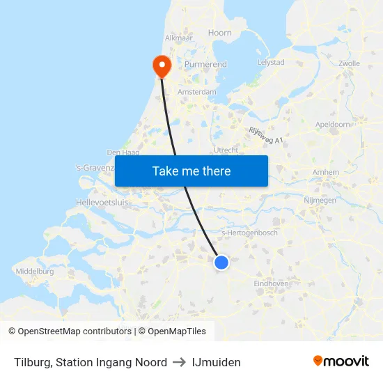 Tilburg, Station Ingang Noord to IJmuiden map
