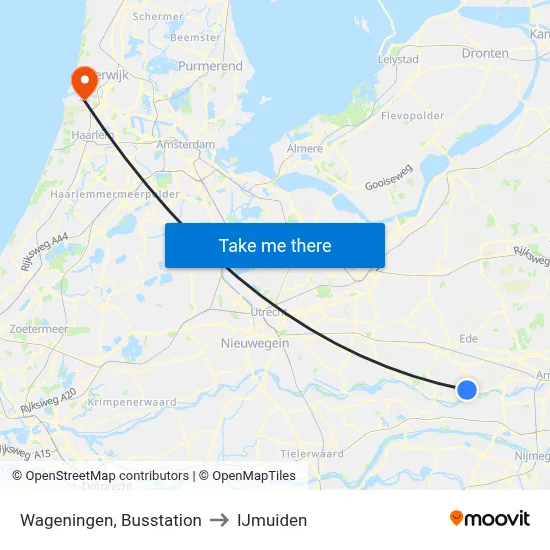 Wageningen, Busstation to IJmuiden map