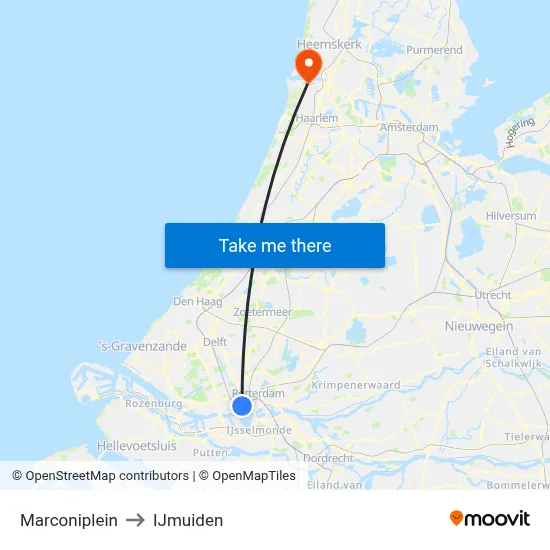 Marconiplein to IJmuiden map
