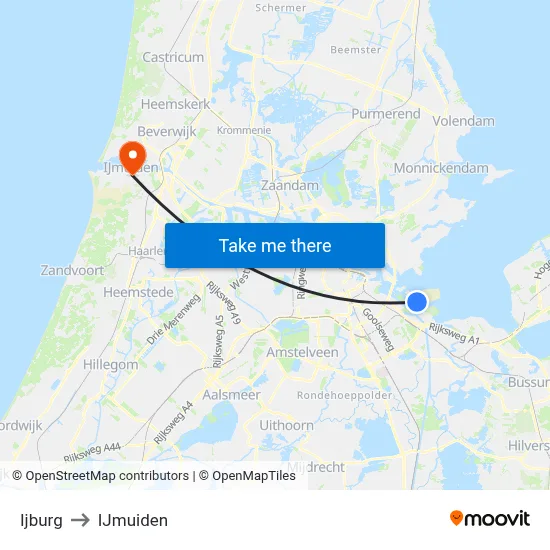 Ijburg to IJmuiden map