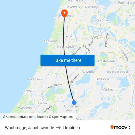 Woubrugge, Jacobswoude to IJmuiden map