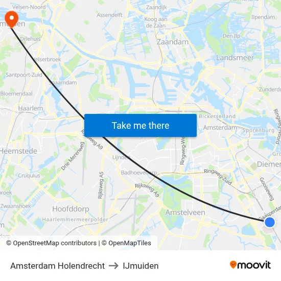 Amsterdam Holendrecht to IJmuiden map