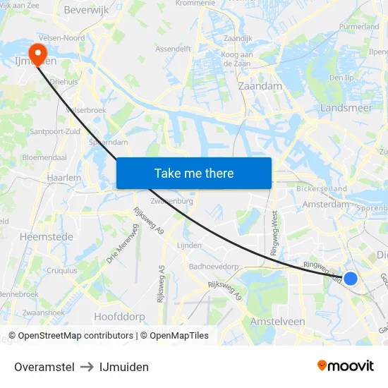Overamstel to IJmuiden map