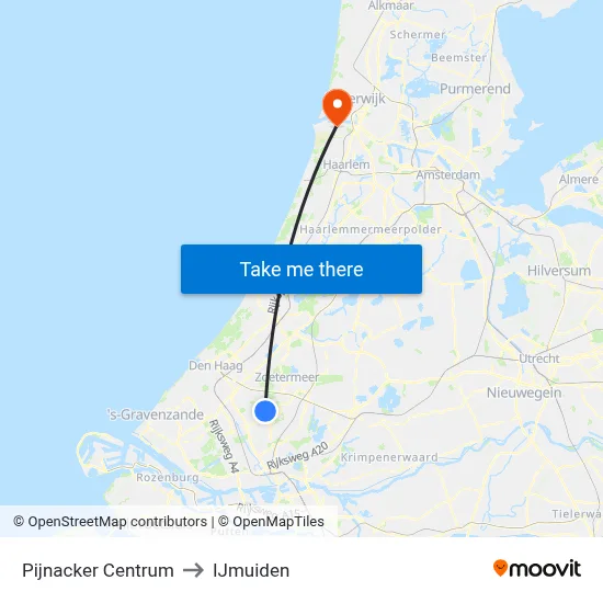 Pijnacker Centrum to IJmuiden map