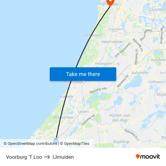 Voorburg 'T Loo to IJmuiden map