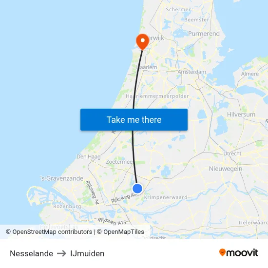 Nesselande to IJmuiden map