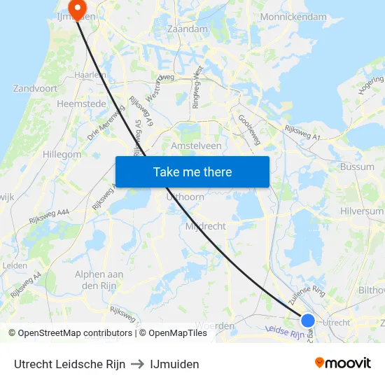 Utrecht Leidsche Rijn to IJmuiden map