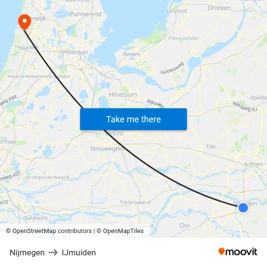 Nijmegen to IJmuiden map