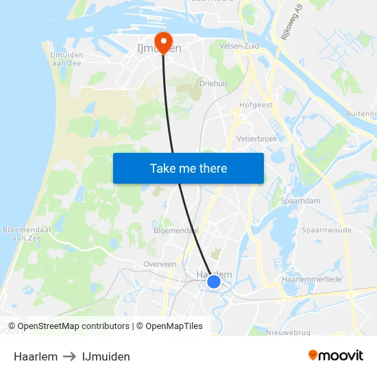 Haarlem to IJmuiden map