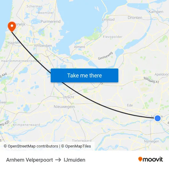Arnhem Velperpoort to IJmuiden map